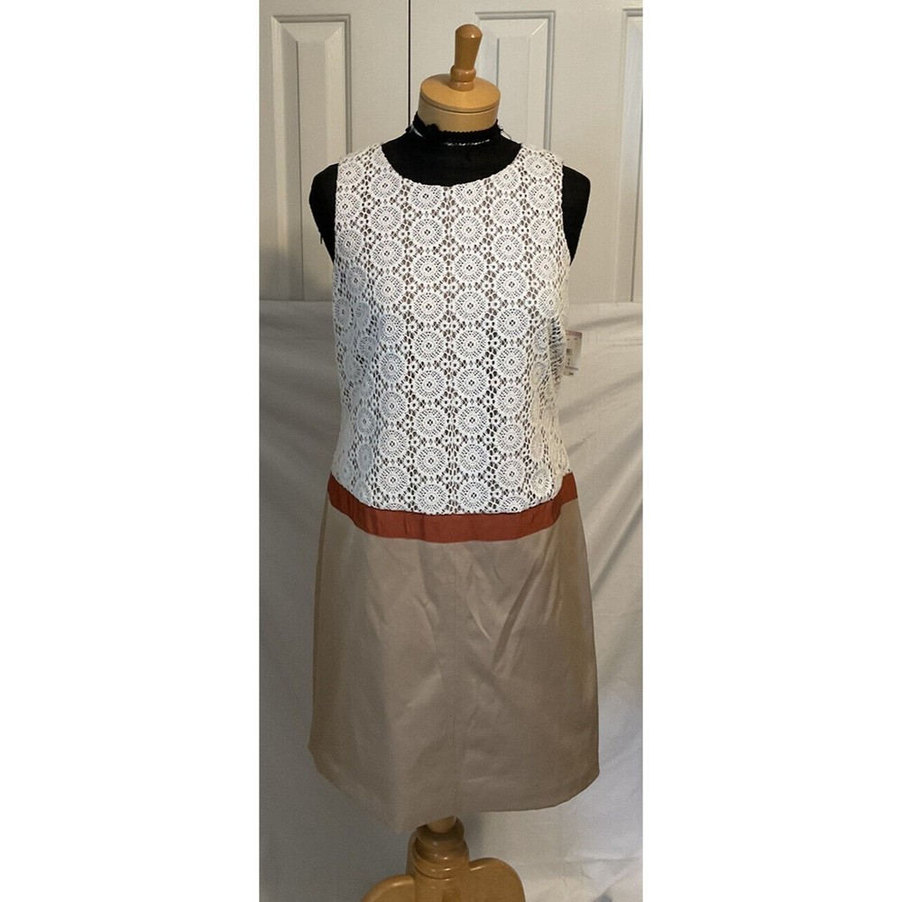 Anne Klein White Lace And Beige Sleeveless Dress Women's Size 6 New With Tags